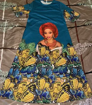 African Print Dress Featuring a Vibrant Graphic