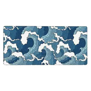 Blue Wave Themed Mouse Pad - 80x30x0.2cm Desk Mat