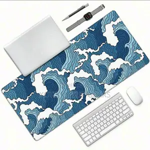 Blue Wave Themed Mouse Pad - 80x30x0.2cm Desk Mat