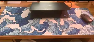 Blue Wave Themed Mouse Pad - 80x30x0.2cm Desk Mat