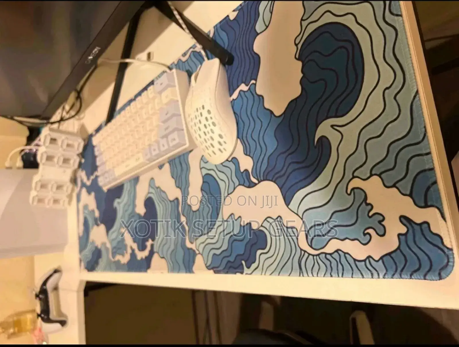 Blue Wave Themed Mouse Pad - 80x30x0.2cm Desk Mat