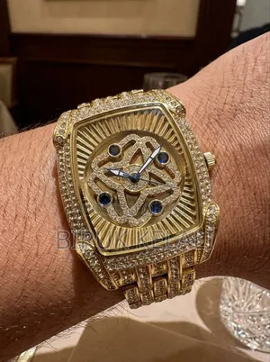 Golden Iced Out Men's Watch Available in Stock
