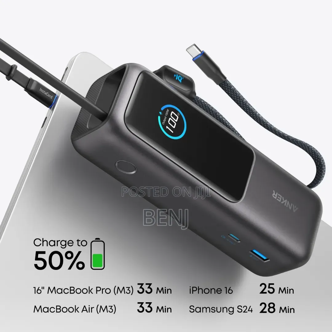 Anker Laptop Powerbank Mah 165w | Built-in Retractable Cables