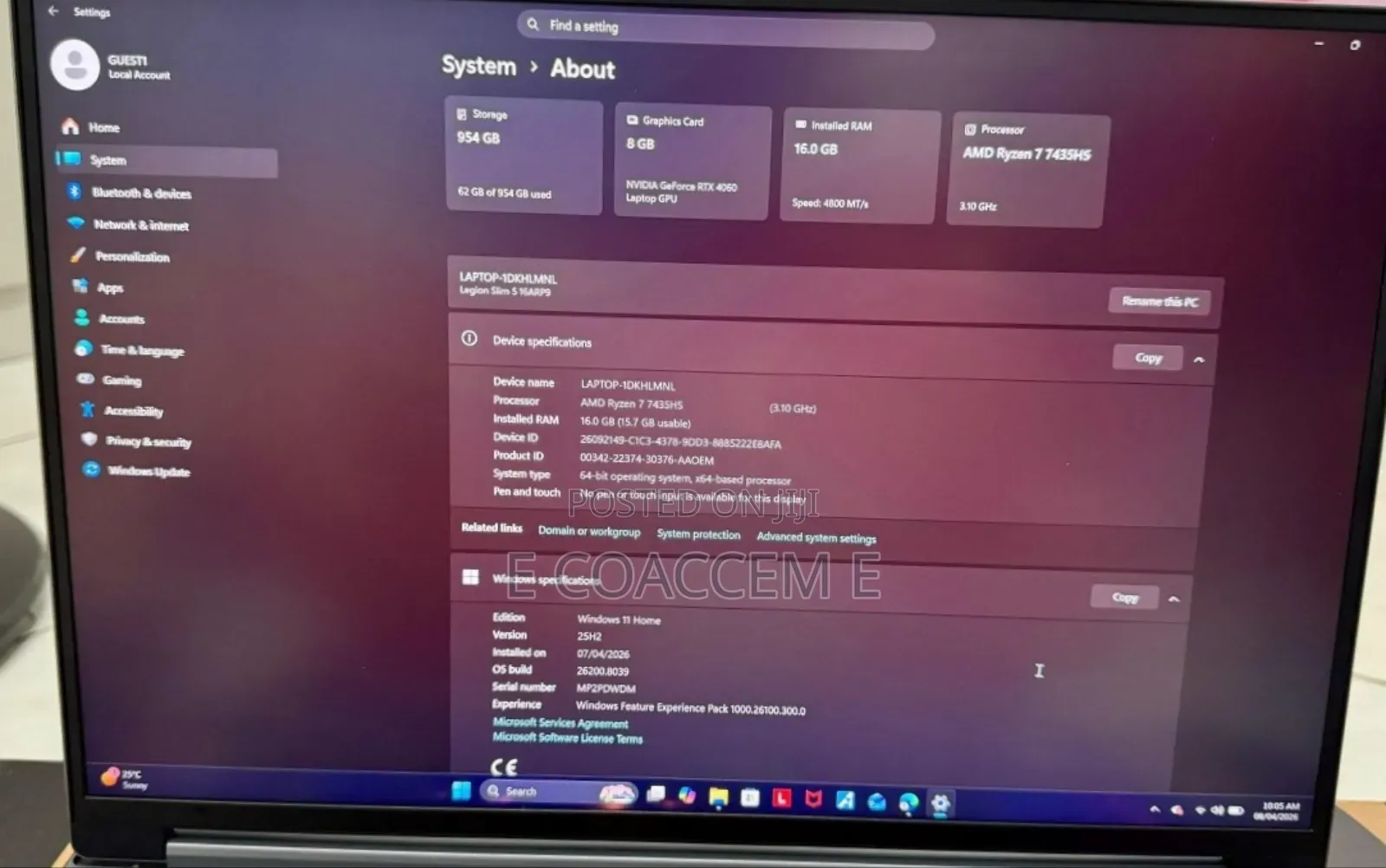 New Laptop Lenovo Legion 5 16GB AMD Ryzen 7 SSD 1T