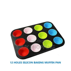 12-Cavity Standard Size Muffin Pan + 12 Washable Silicone Cupcake
