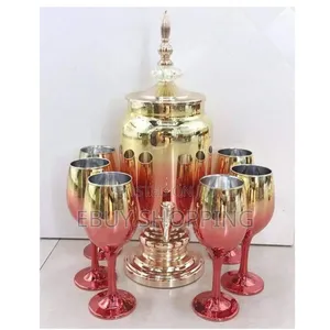 Elegant Gathering: 7-Piece Golden Dispenser and Glassware Ensemble