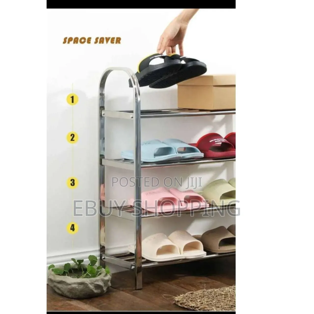 60cm Wide 4-Tier Stainless Steel Hallway Shoe Stand