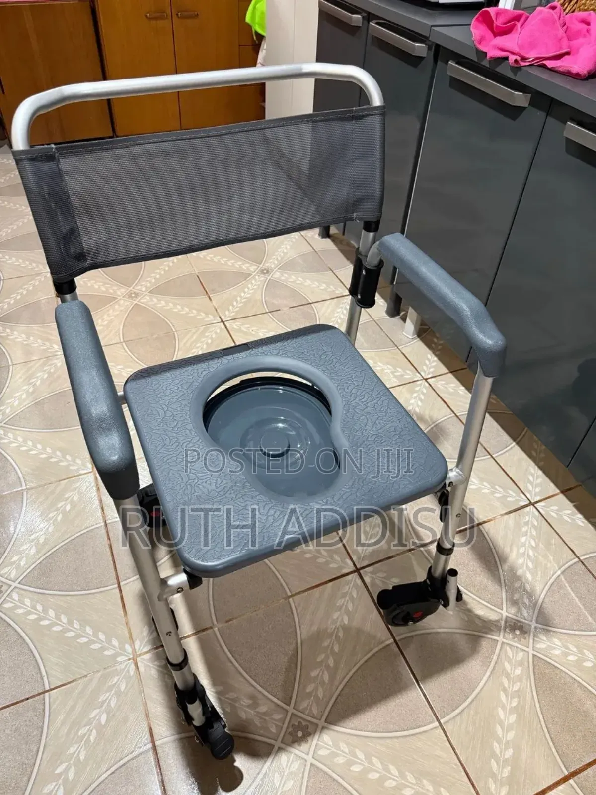 Commode Chair, Portable Toilet With Adjustable Height 5 Wheelchair