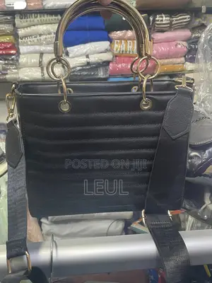 Elegant Black Lady-Style Handbag - Gold Metal Handles