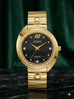 Guess Ladies' Analog Watch in Gold Tone, Featuring a Black Dial