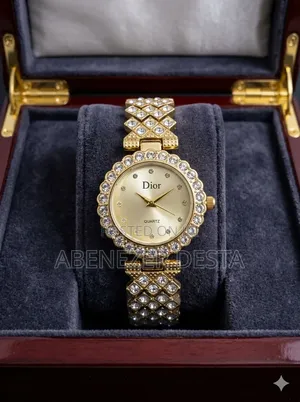 Dior Quartz Stone Watch With a Gold- Tone Cuff Bracelet