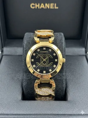 Gold-Plated Chanel Women's Watch With a Black Face,