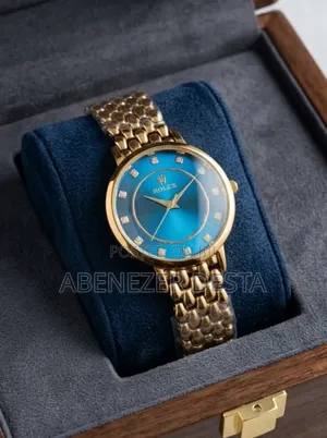 Rolex Women's Luxury Watch Featuring a Blue Dial and a Gold-Colored