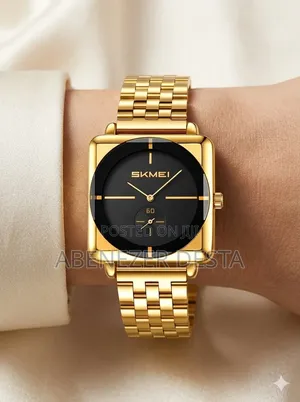 Gold and Black Square Analog Wristwatch Is the Skmei 2413 Model