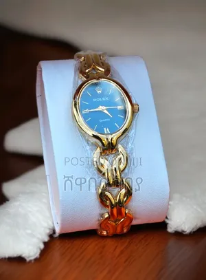 Rolex Gold Chain Luxury Watch for Women - Blue Dial Quartz