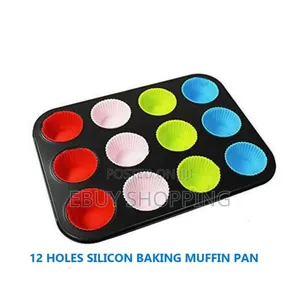 12-Cup Baking Pan Set: Non-Stick Steel + 12 Greaseproof Silicone Cups