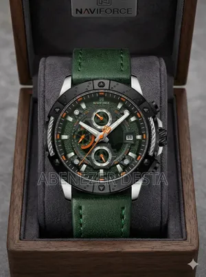 Naviforce Nf8055 Quartz Wristwatch Features a Green Leather Strap,