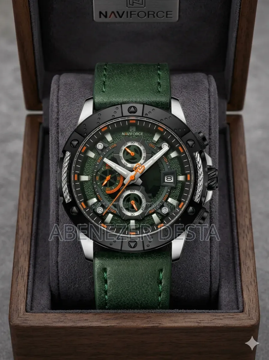 Naviforce Nf8055 Quartz Wristwatch Features a Green Leather Strap,