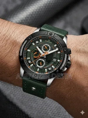 Naviforce Nf8055 Quartz Wristwatch Features a Green Leather Strap,