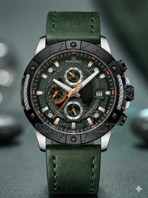 Naviforce Nf8055 Quartz Wristwatch Features a Green Leather Strap,