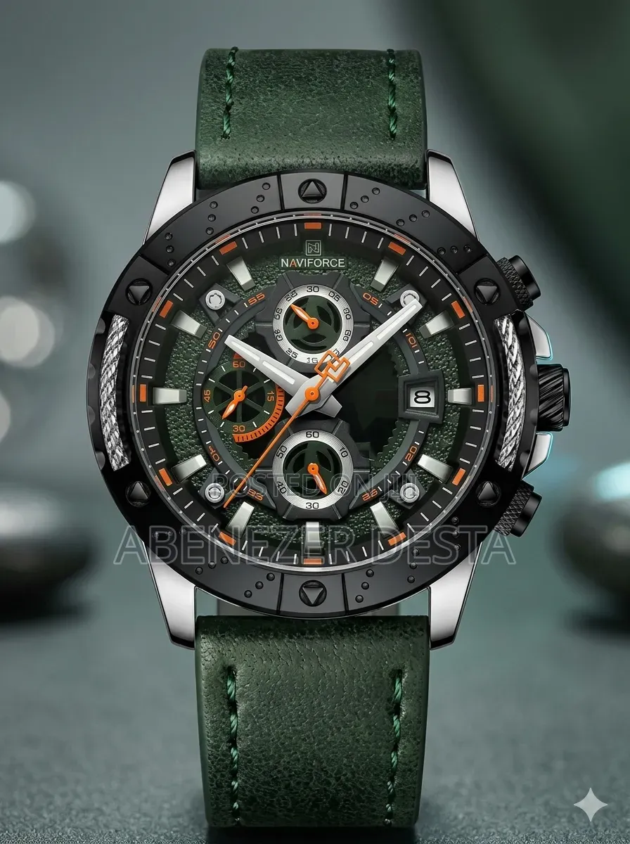 Naviforce Nf8055 Quartz Wristwatch Features a Green Leather Strap,