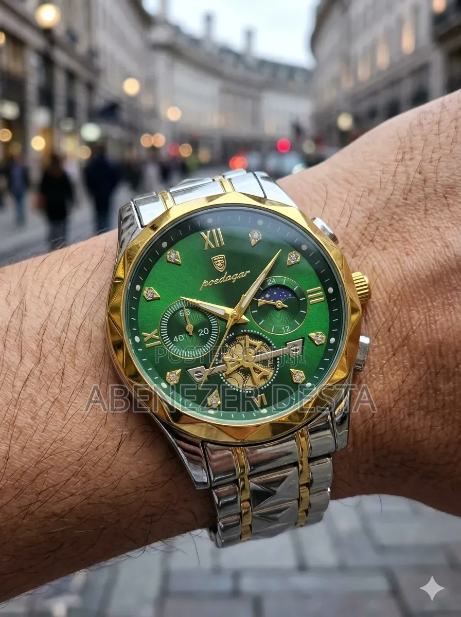 Poedagar Luxury Men's Wristwatch Model 996 Features a Green Dial