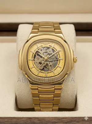 Gold-Tone Skeletonized Automatic Watch Inspired by the Patek Philippe