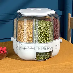 360° Rotating 6-Grid Grain Dispenser (የጥራጥሬ ማጠራቀሚያ) Kitchen Organizer