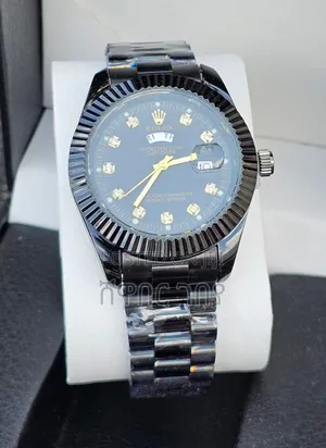 Sleek Rolex Day-Date All Black Luxury Diamond Marker Watch