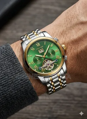 Tevise Automatic Mechanical Wristwatch Stainless Steel Agreen Dial.