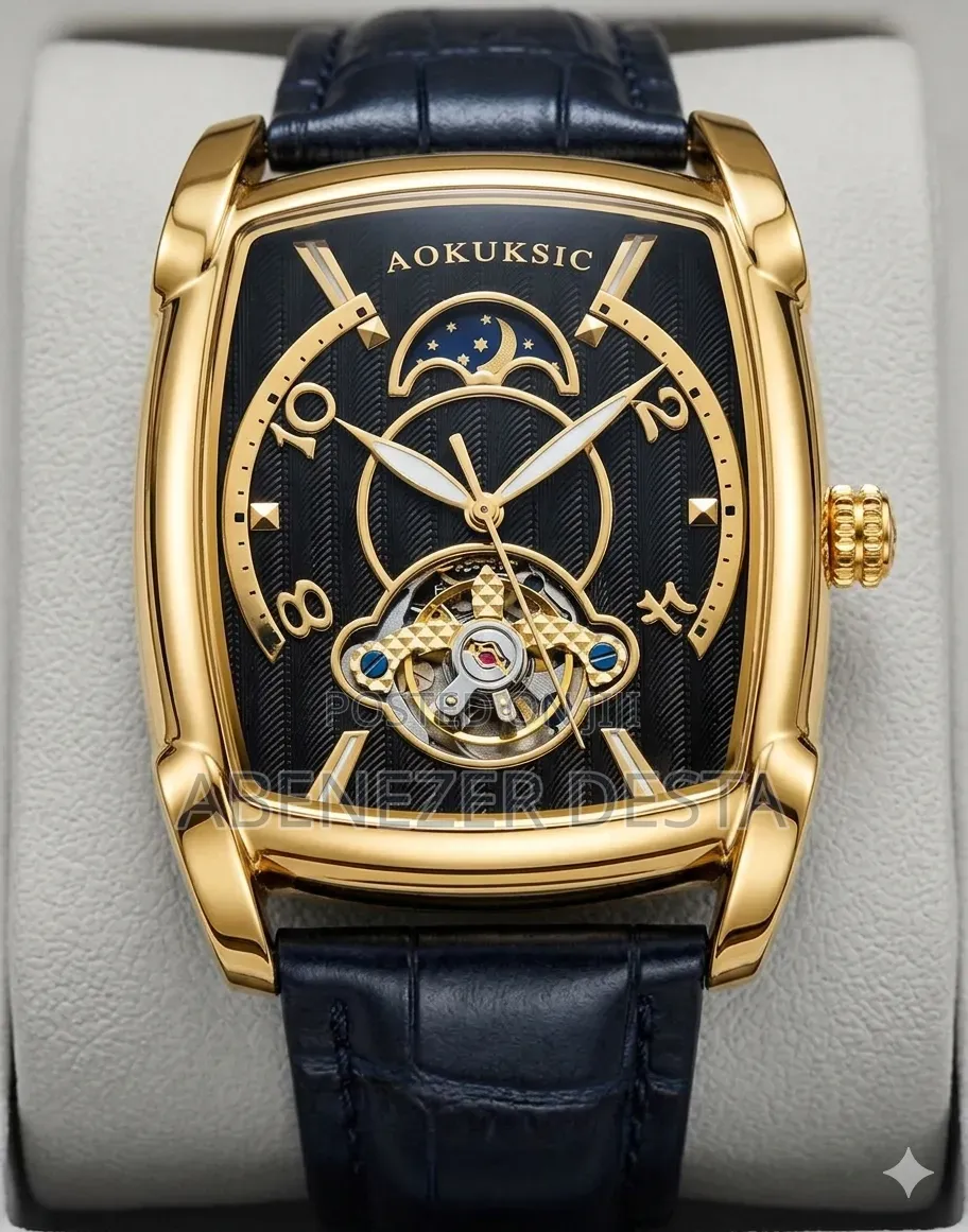 Aokulasic Brand Tonneau Moon Phase Automatic Tourbillon Watch.