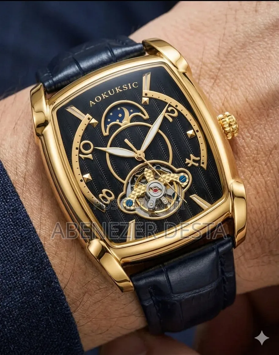 Aokulasic Brand Tonneau Moon Phase Automatic Tourbillon Watch.