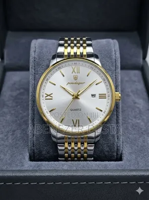 Poedagar Mens Classic Date Calendar Stainless Steel Business Quartz