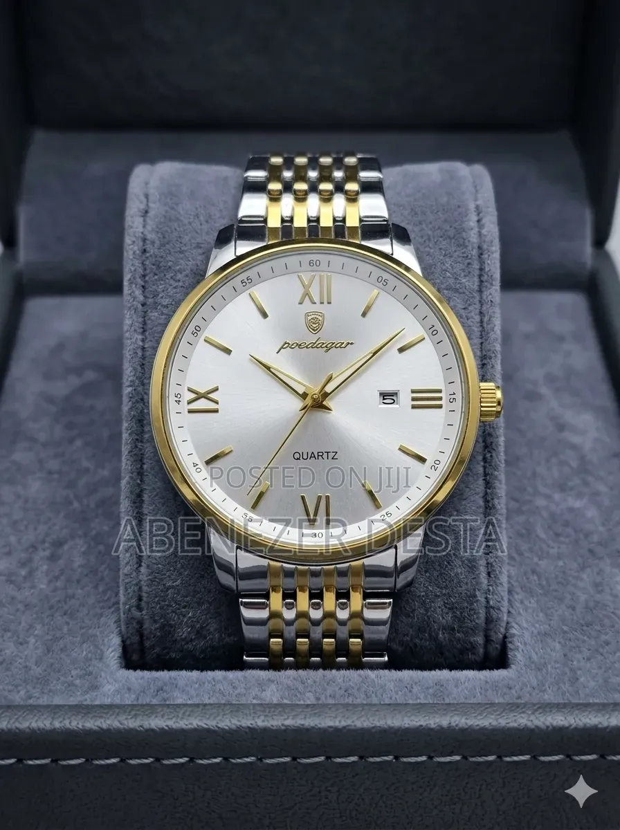 Poedagar Mens Classic Date Calendar Stainless Steel Business Quartz