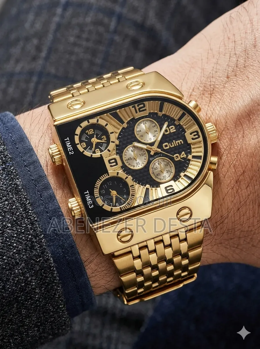 Oulm 9315 Multi-Time Zone Quartz Watch Features a Gold-Tone Stainless