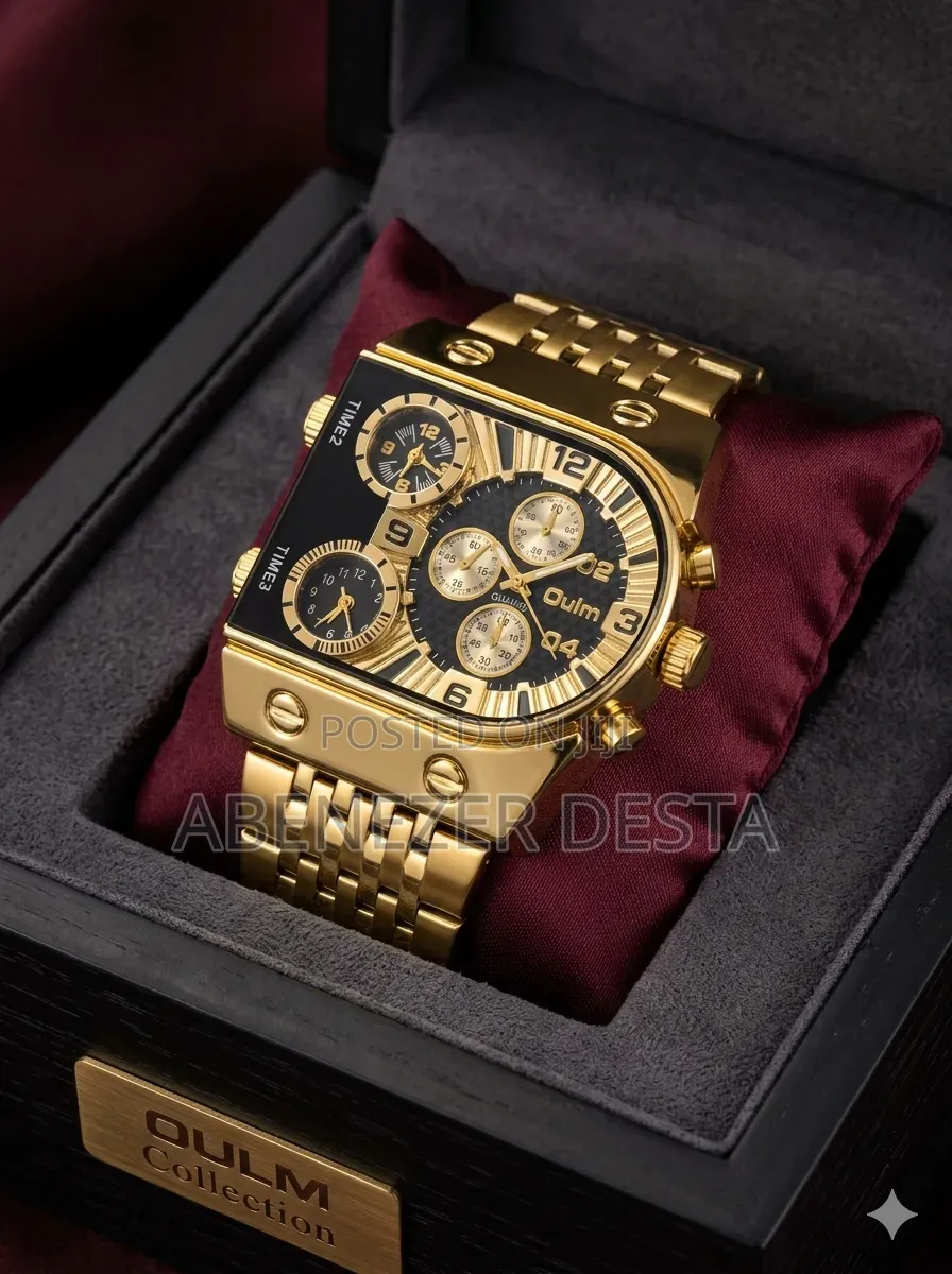 Oulm 9315 Multi-Time Zone Quartz Watch Features a Gold-Tone Stainless