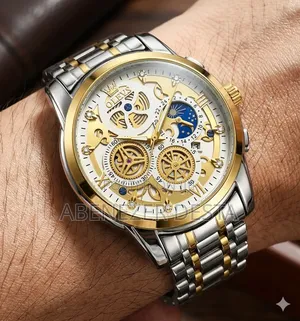 Olevs Men's Automatic Skeleton Wristwatch, Featuring a Two-Tone Stainl