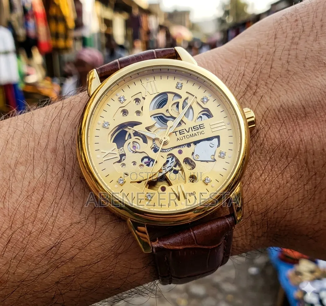 Tevise Automatic Skeleton Wristwatch, Likely Model V389,