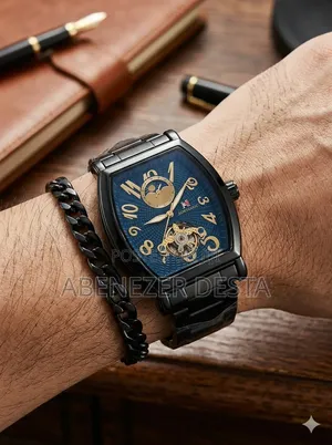 Aokulasic Men's Hollow Automatic Mechanical Watch Featuring a Tonneau