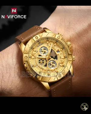 Naviforce Nf8055 Quartz Wristwatch Features a Gold-Tone Case and a Br