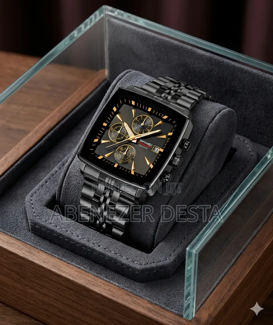 Skmei Men's Luxury Stainless Steel Quartz Chronograph Watch Square