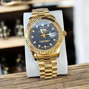 Rolex Day-Date Gold Men's Watch - Black Dial Diamond Marker