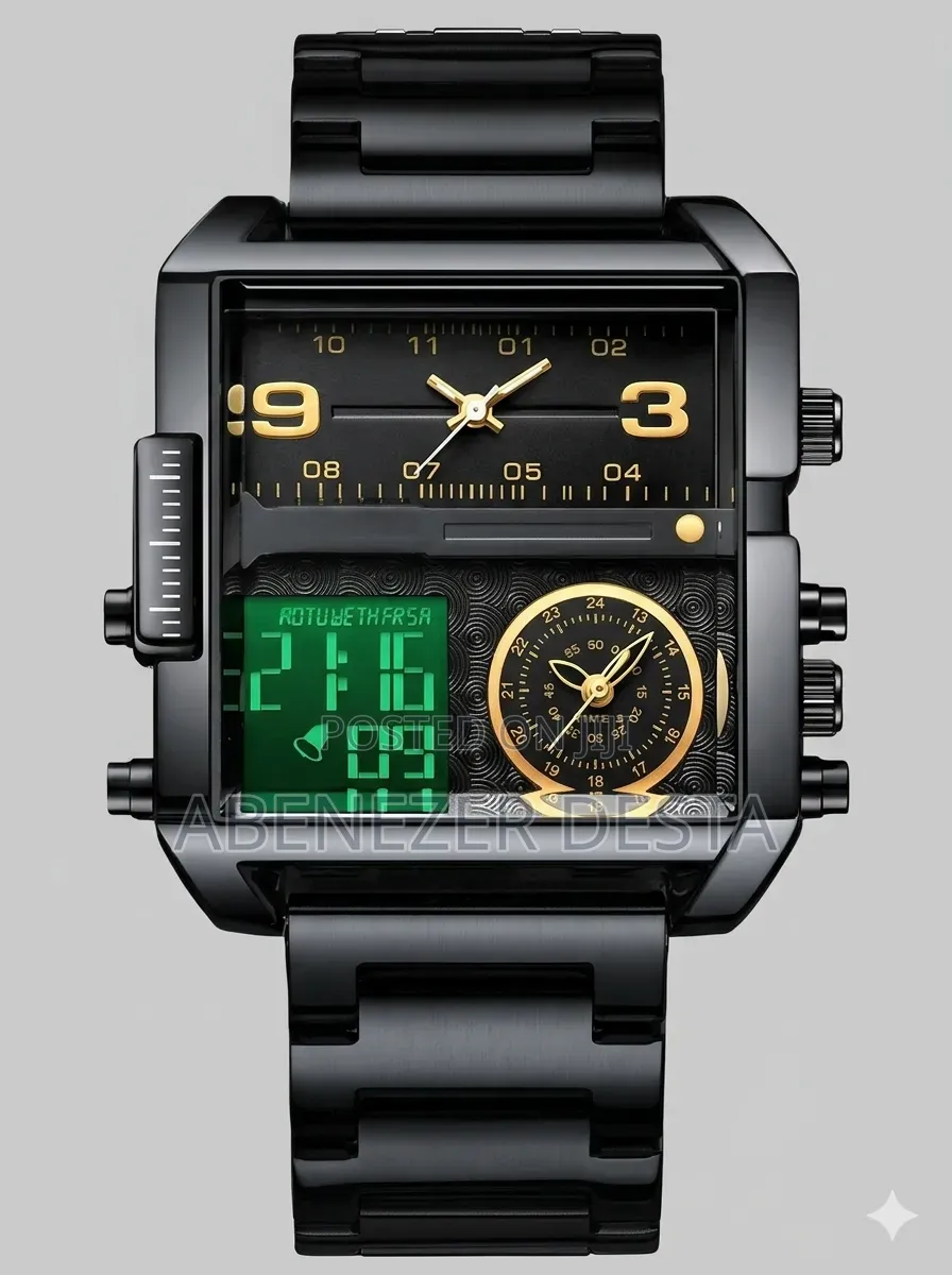 Fashion Square Big Dial Wristwatch, Featuring Three Displays