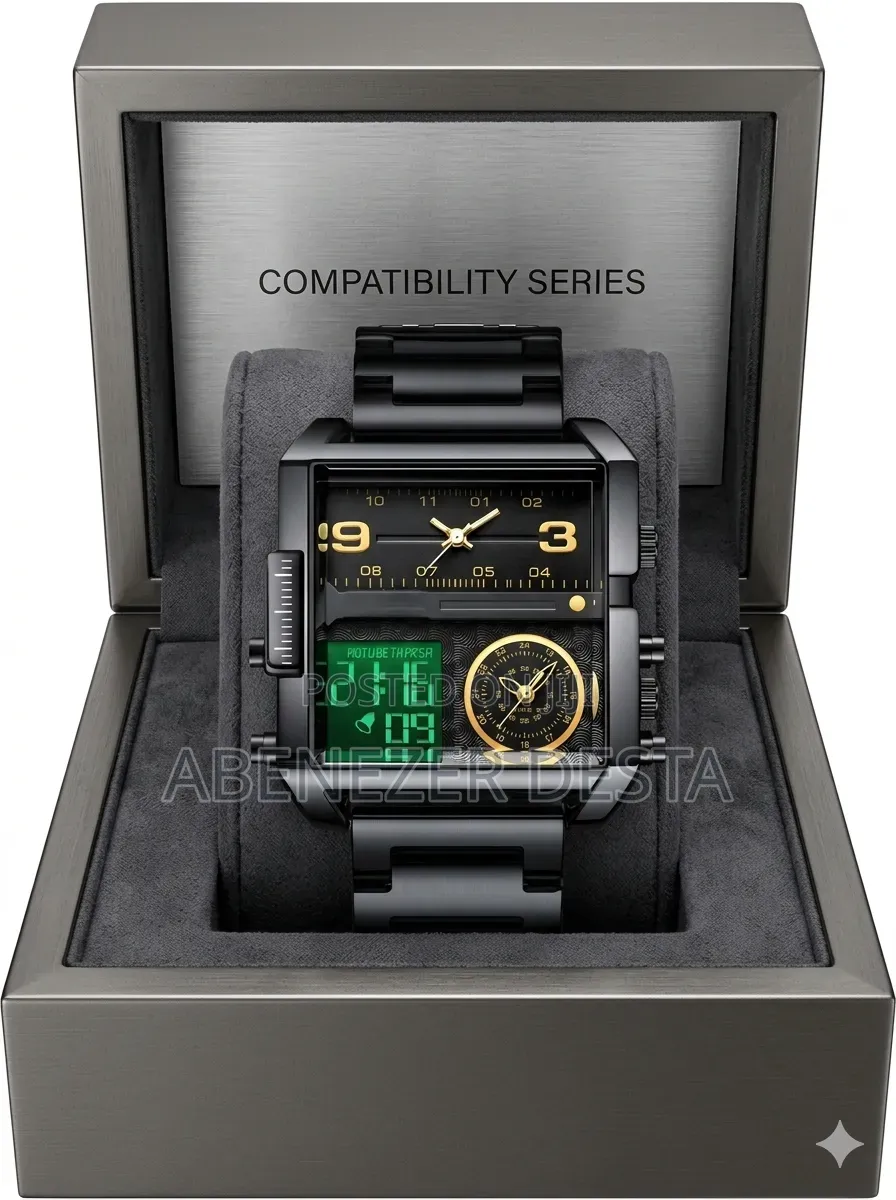 Fashion Square Big Dial Wristwatch, Featuring Three Displays