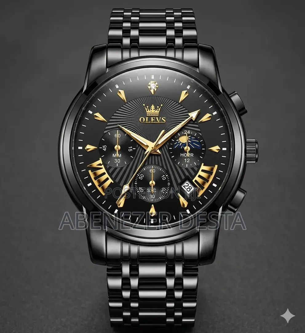 Olevs 2892 Chronograph Luxury Men's Watch, Featuring a Black Stainless