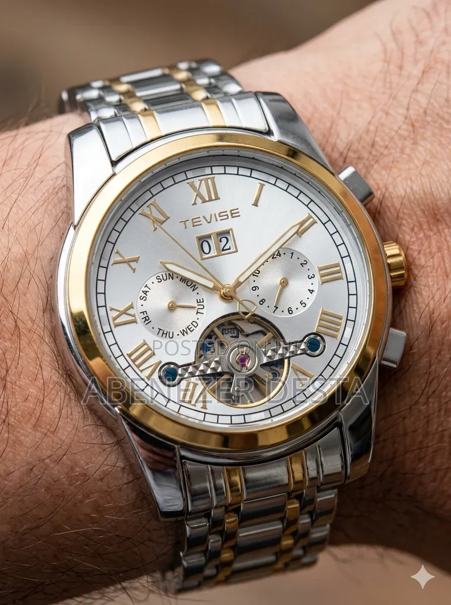 Tevise Automatic Mechanical Men's Watch With a Silver Dial, Golden