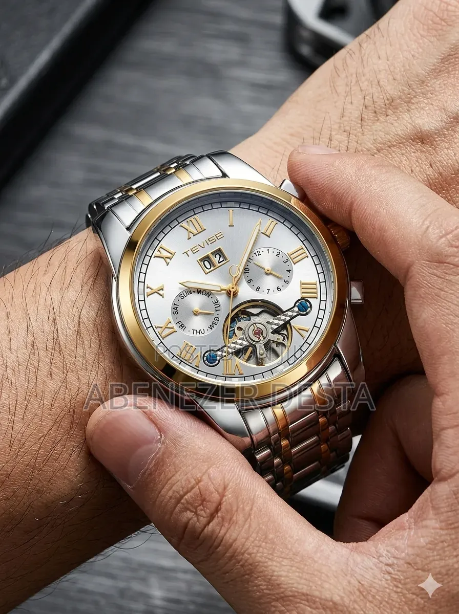 Tevise Automatic Mechanical Men's Watch With a Silver Dial, Golden