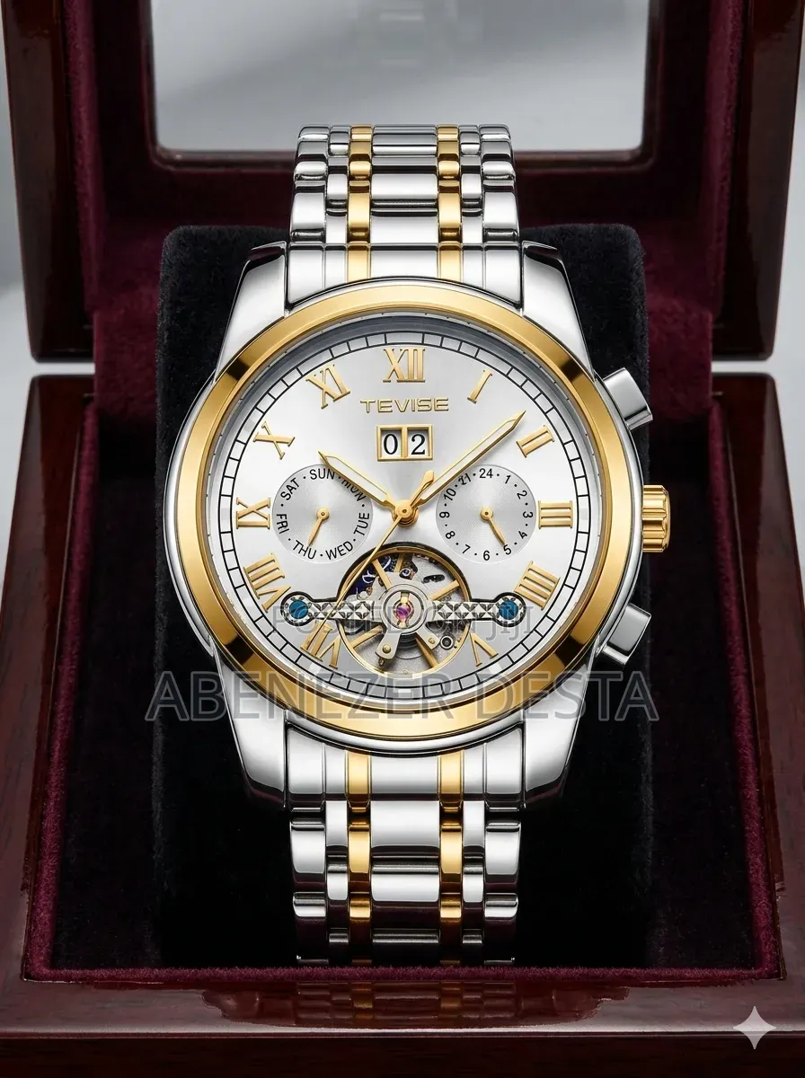 Tevise Automatic Mechanical Men's Watch With a Silver Dial, Golden