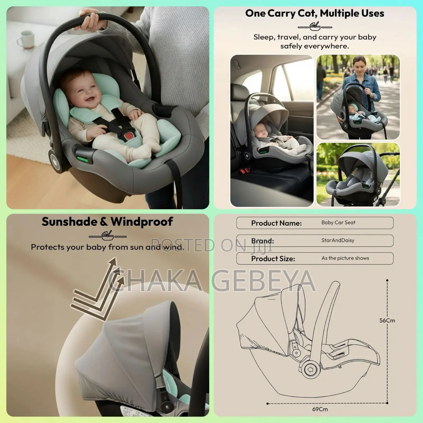 3-in-1 Baby Carry Cot – Car Seat, Carrier Baby Cot With Sun Canopy,