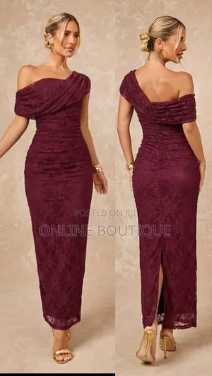 Burgundy Mesh Lace Dress